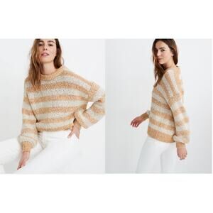 Madewell Baez Pullover Sweater in Stripe Yellow Cream Med